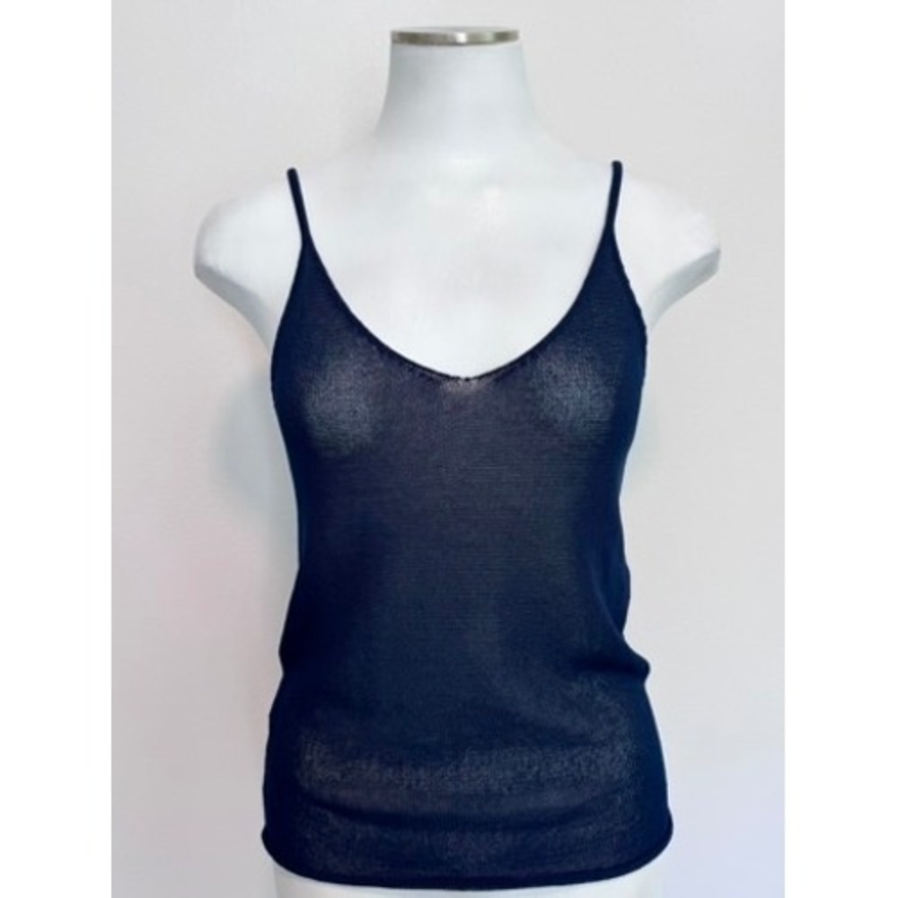 Zara Womens Navy Blue Open Knit V-Neck Spaghetti Strap Camisole Top Size S